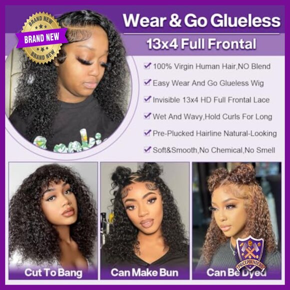 Glueless Lace Front Wig Human Hair Deep Wave Bob 14 Inch